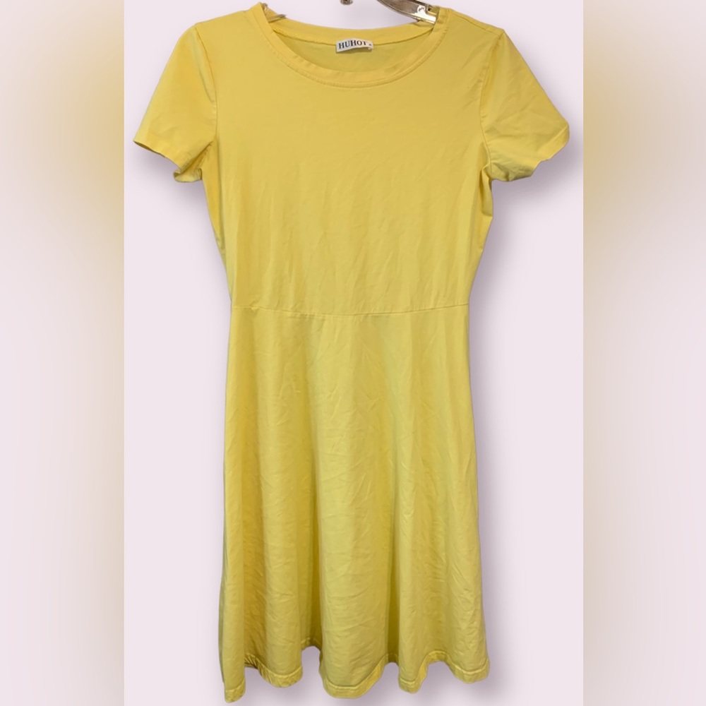 Huhot fit and flare dress (yellow) (size M)